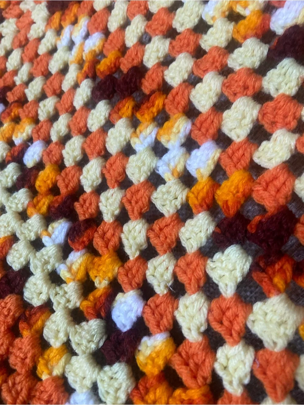 Handmade Multi-Color Crochet Throw Blanket - Orange, Cream & Brown